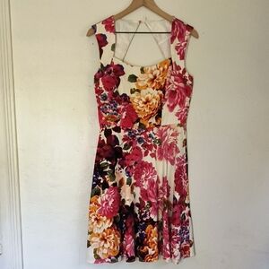 New York & Company Floral Pink Sleeveless Fit & Flare Mini Dress Sz 6 Women